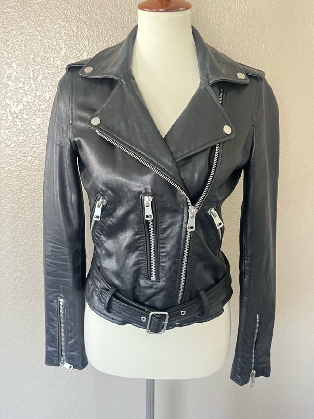 Belle Vere black leather motorcycle jacket XS